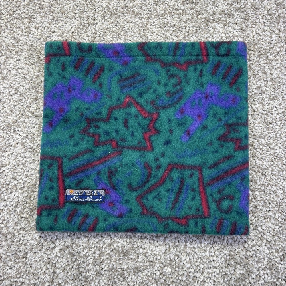 Eddie Bauer Scarf Mens One Size Green Fleece Neck Warmer Geometric USA